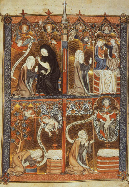Figure I: “A nun experiences the three stages of mystical union.” c. 1300. Illumination on parchment (26.6 x 18.4 cm). British Library, London. Yates Thompson MS 11, fol. 29.
